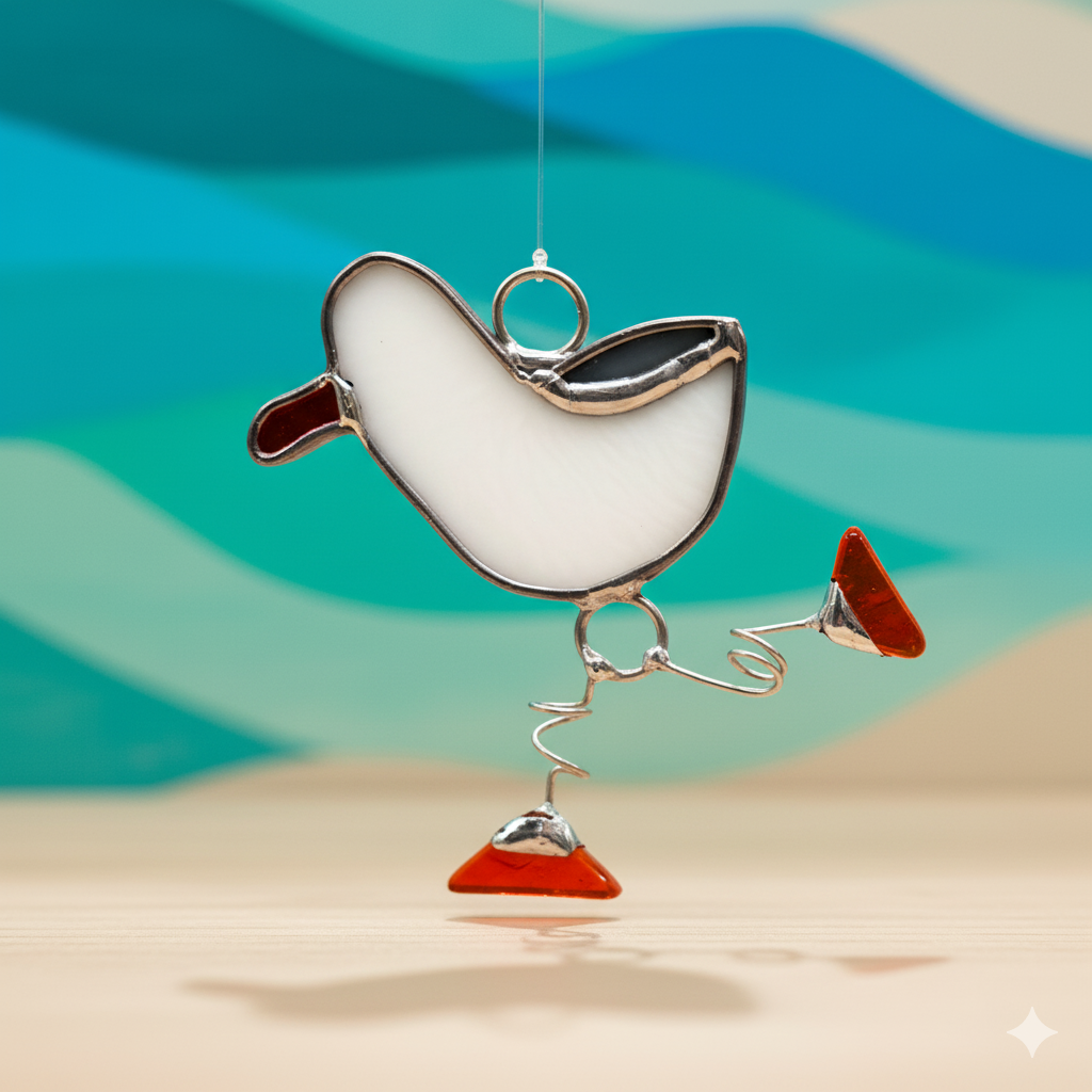 Port Townsend Seagull Suncatcher: Handcrafted Stained Glass from Chums