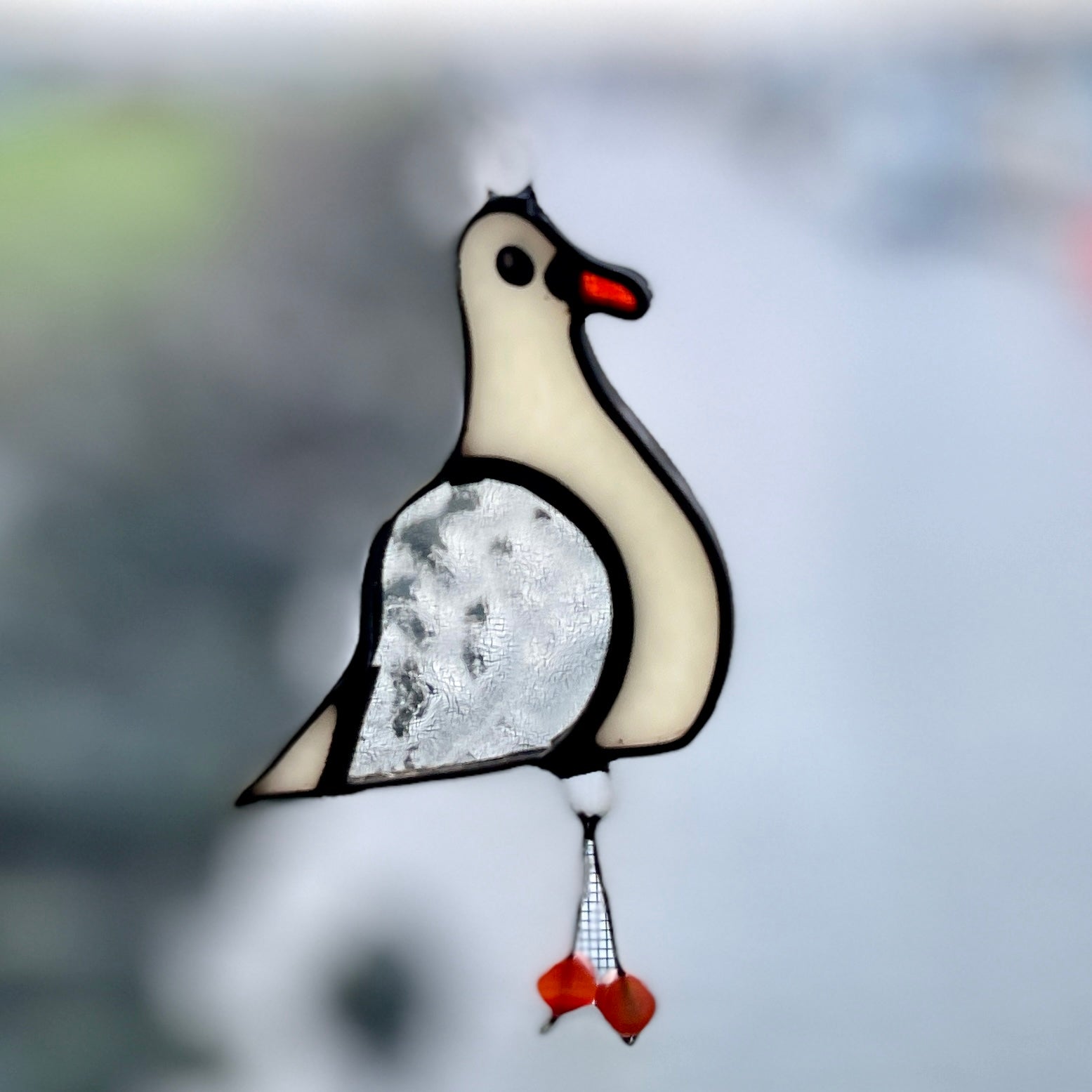 Port Townsend Seagull Suncatcher: Handcrafted Stained Glass from Chums