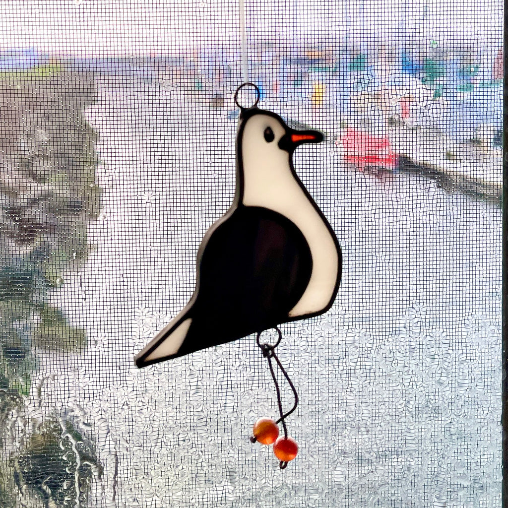 Port Townsend Seagull Suncatcher: Handcrafted Stained Glass from Chums