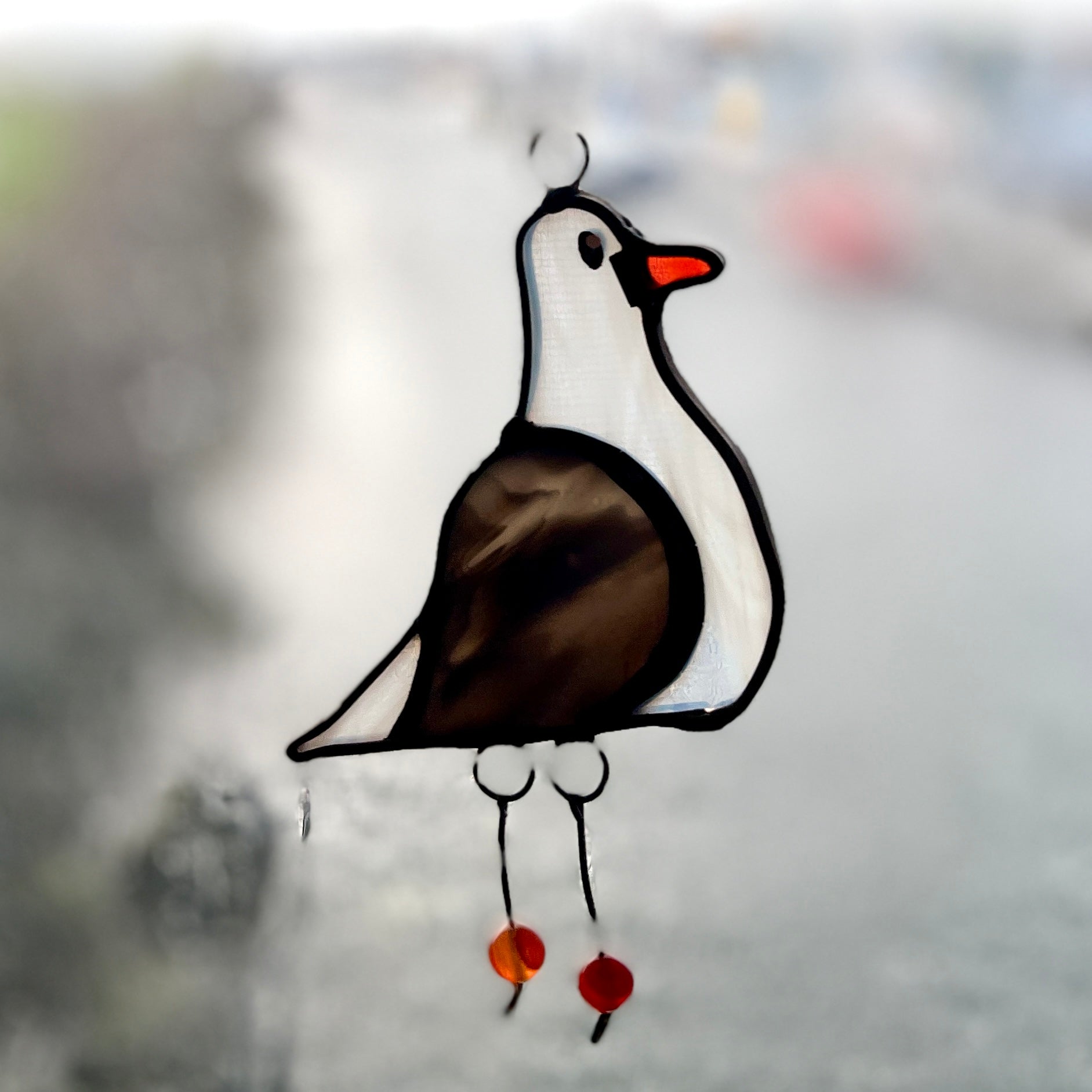 Port Townsend Seagull Suncatcher: Handcrafted Stained Glass from Chums