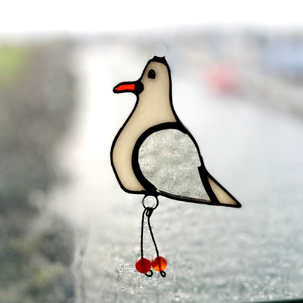 Port Townsend Seagull Suncatcher: Handcrafted Stained Glass from Chums