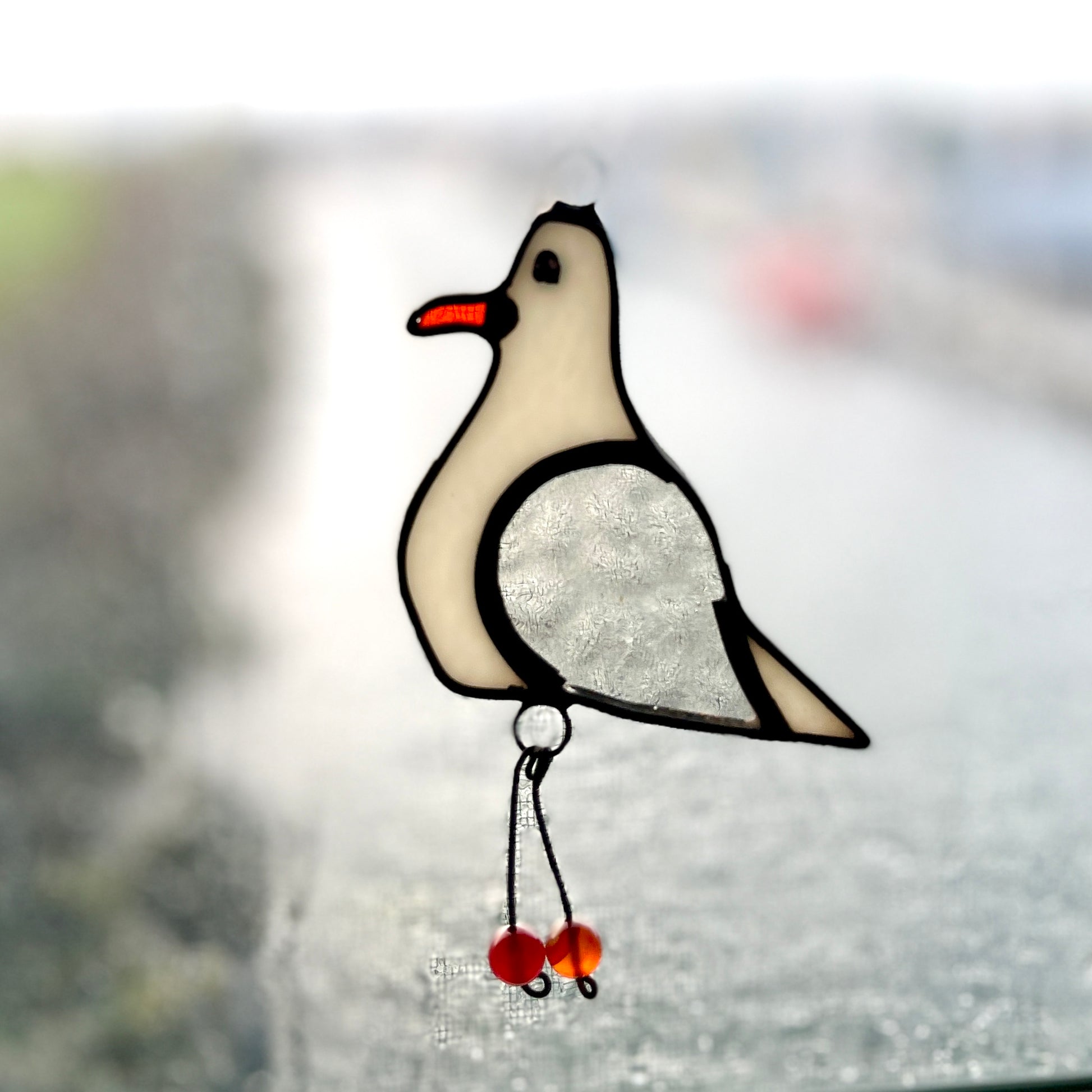 Port Townsend Seagull Suncatcher: Handcrafted Stained Glass from Chums