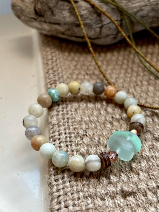 Handcrafted Sea Glass Bracelet – Genuine Port Townsend Pacific Northwest Beach Glass Jewelry Seafoam blue/green
